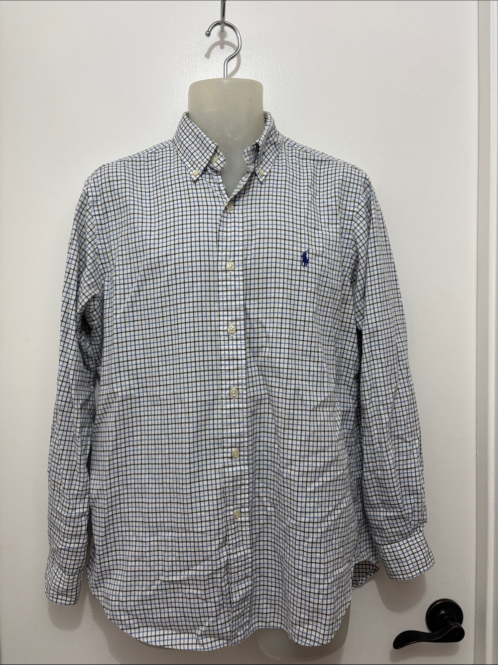 Men’s M Ralph Lauren White and Blue Grid Button-Down Shirt
